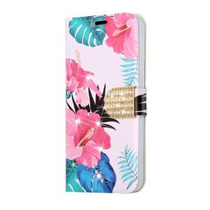 For Samsung Galaxy A13 5G Diamond Bling Vegan Leather Wallet Design Cover Case - Floral A
