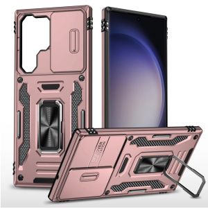 For Samsung Galaxy s24 Ultra Utter Tough Metal Ring Movable Camera Window Hybrid Case Cover - Rose Gold