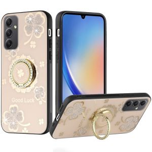 For Samsung A15 5G SPLENDID Diamond Glitter Ornaments Engraving Case Cover - Good Luck Floral Gold