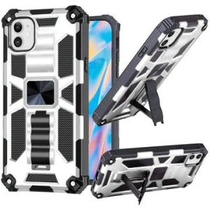 For Apple iPhone 14 Pro Machine Magnetic Kickstand Case Cover - Silver