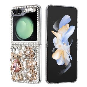 For Samsung Galaxy Z Flip 5 Full Diamond with Ornaments Hard TPU Case Cover - Silver Panda Floral