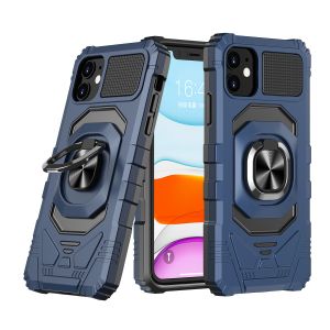 For Samsung A34 5G Robotic Hybrid with Magnetic Ring Stand Case Cover - Dark Blue