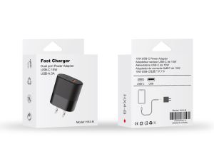 Fast Charger Dual Port Power Adapter USB-C 15W USB-A 3A (Black)
