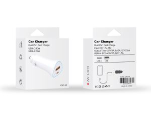 Car Charger Dual Port fast Charger USB-C 30W USB-A 20W (White)
