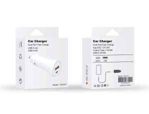 Car Charger Dual Port Fast Charger USB-C 4A USB-A 4A (White)