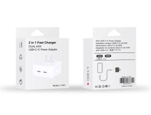 2 In 1 Fast Charger Dual 45W USB-C+C Power Adapter