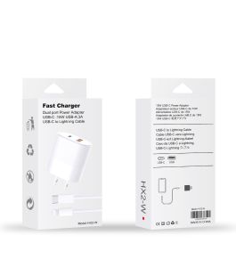 Fast Charger Dual Port Power Adapter USB-C 15W USB-A 3A USB-C To Lightning Cable (White)