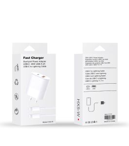Fast Charger Dual Port Power Adapter USB-C 30W USB-A 3A USB-C To Lightning Cable (White)