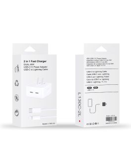 2 In 1 Fast Charger Dual 45W USB-C+C Power Adapter USB-C To Lightning Cable