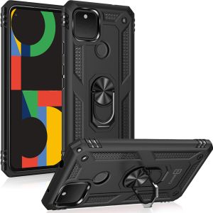 For Google Pixel 5A Magnetic Ring Kickstand Hybrid Case Cover - Black