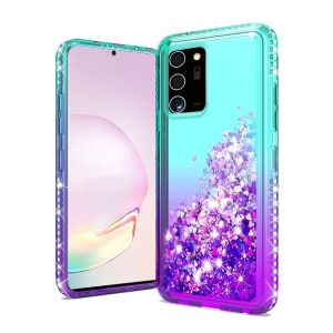 Samsung Galaxy Note 20 Diamond Edged Quicksand Glitter Case Cover - Green+Purple
