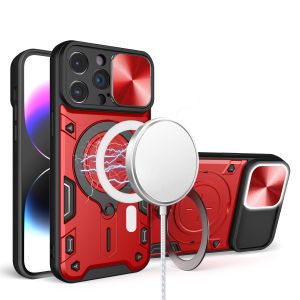 For iPhone 11 (XI6.1) Magnetic Ring Stand Classic Design FULL Camera Protection Hybrid Case - Red