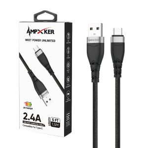 USB to Type C (PD) - Cable - 2.4 AMP - FAST Charging - Nylon Braided Aluminium Alloy - Black   (LANE A RACK 9) (item#16)