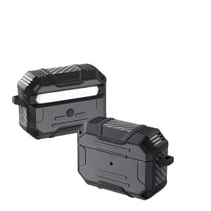 For AirPods Pro 3 2025 (3rd Version) Rugged ShockProof Hybrid With Metal Hook Case Cover - Black