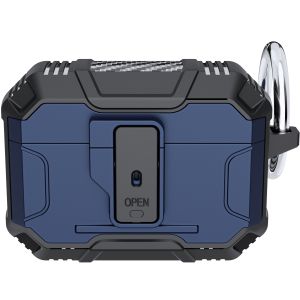 For AirPods Pro 3 2025 (3rd Version) Rugged ShockProof Hybrid With Open Button Metal Hook Case Cover - Blue