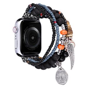 For Apple Watch Size 38/40/41mm Beads Ornaments Watchband - Black