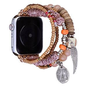 For Apple Watch Size 38/40/41mm Beads Ornaments Watchband - Coffee
