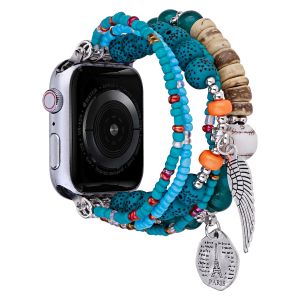 For Apple Watch Size 38/40/41mm Beads Ornaments Watchband - Light Blue