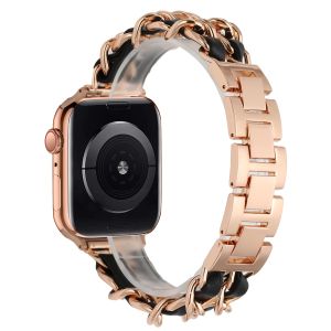 For Apple Watch Size 38/40/41mm Beautiful Zinc Alloy Leather Watch Band - Rose Gold+Black