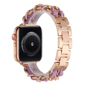 For Apple Watch Size 38/40/41mm Beautiful Zinc Alloy Leather Watch Band - Rose Gold+Purple