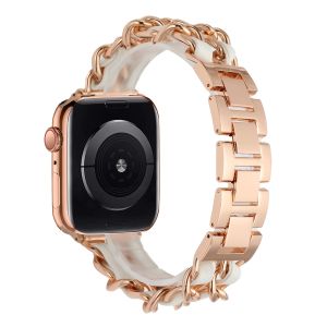 For Apple Watch Size 38/40/41mm Beautiful Zinc Alloy Leather Watch Band - Rose Gold+White
