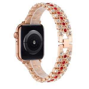 For Apple Watch Size 38/40/41mm Chrome Diamond Watch Band - Gold/Red