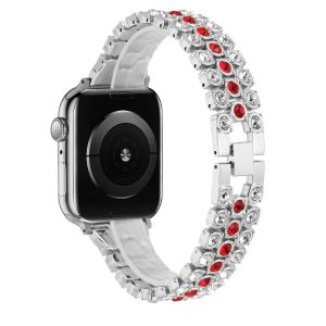 For Apple Watch Size 38/40/41mm Chrome Diamond Watch Band - Silver/Red