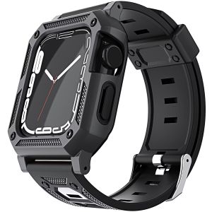 For Apple Watch Size 42/44/45mm Ultra 49mm Full Protection Tough Hybrid Watch Case + Band - Black
