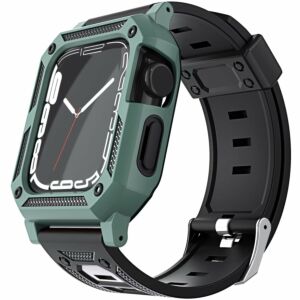 For Apple Watch Size 42/44/45mm Ultra 49mm Full Protection Tough Hybrid Watch Case + Band - Green