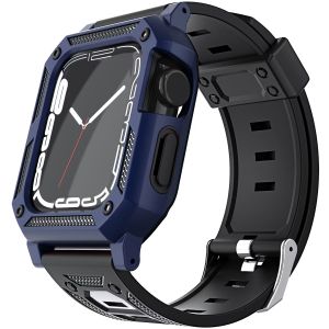 For Apple Watch Size 38/40/41mm Full Protection Tough Hybrid Watch Case + Band - Navy Blue