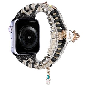 For Apple Watch Size 38/40/41mm Love Pendant Ornaments Beads Watchband - Black