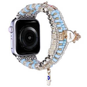 For Apple Watch Size Ultra 49/42/44/45mm Love Pendant Ornaments Beads Watchband - Light Blue