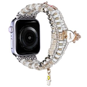 For Apple Watch Size 38/40/41mm Love Pendant Ornaments Beads Watchband - White