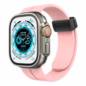 For Apple Watch Size 42/44/45mm Magnetic Buckle Premium Silicone Watch Band - Light Pink