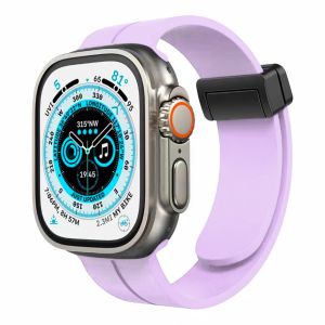 For Apple Watch Size 42/44/45mm Magnetic Buckle Premium Silicone Watch Band - Light Purple