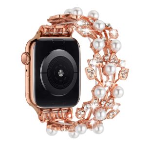 For Apple Watch Size 38/40/41mm Pearl Diamond Zinc Alloy Watch Band - Rose Gold