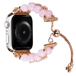 For Apple Watch Size Ultra 49/42/44/45mm Pearls Strand Beautiful Metal Watchband - Agate Pink