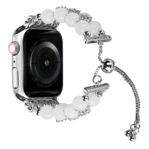 For Apple Watch Size 38/40/41mm Pearls Strand Beautiful Metal Watchband - Pearl White