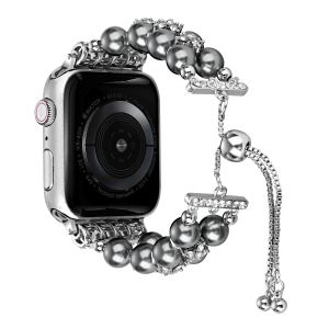 For Apple Watch Size 38/40/41mm Pearls Strand Beautiful Metal Watchband - Dark Grey