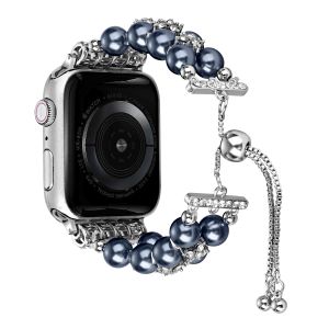 For Apple Watch Size Ultra 49/42/44/45mm Pearls Strand Beautiful Metal Watchband - Navy Blue