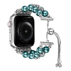 For Apple Watch Size Ultra 49/42/44/45mm Pearls Strand Beautiful Metal Watchband - Peacock Blue