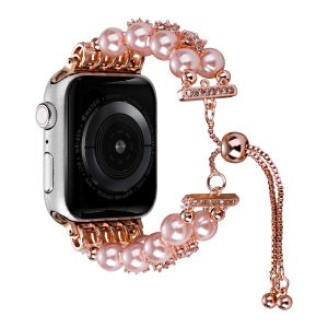 For Apple Watch Size Ultra 49/42/44/45mm Pearls Strand Beautiful Metal Watchband - Pearl Pink