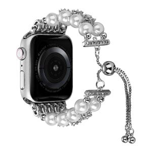 For Apple Watch Size 38/40/41mm Pearls Strand Beautiful Metal Watchband - Agate White