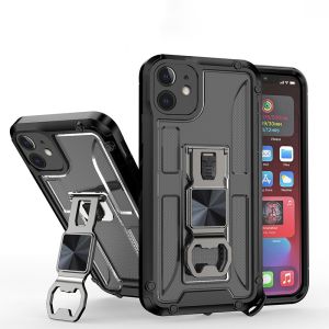 For iPhone 14 Pro Opener Metal Magnetic Kickstand Hybrid Case Cover - Black