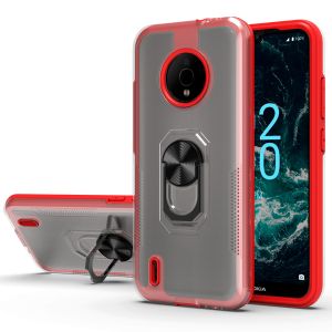 For Nokia C200 Transparent Magnetic Ring Stand Hybrid Case Cover - Red