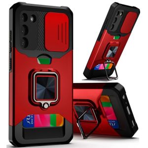 For Samsung Galaxy s24 Plus Multi-Functional Card Magnetic Ring Stand Hybrid Camera Case Cover - Red