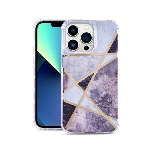 iPhone 13 Pro Electroplated Marble Design ShockProof Thick Hard Case Cover - E Marble
