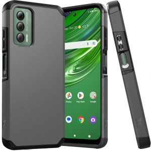 For Cricket Outlast Tough Strong Hybrid (Magnet Mount Friendly) Case Cover - Charcoal Grey