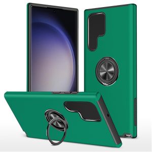 For Samsung Galaxy s24 Plus CHIEF Oil Painted Magnetic Ring Stand Hybrid Case Cover - Dark Green