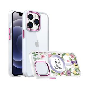 For iPhone 12 & iPhone 12 Pro Design Quotation [Magnetic Circle] Transparent Shockproof Hybrid - Floral B